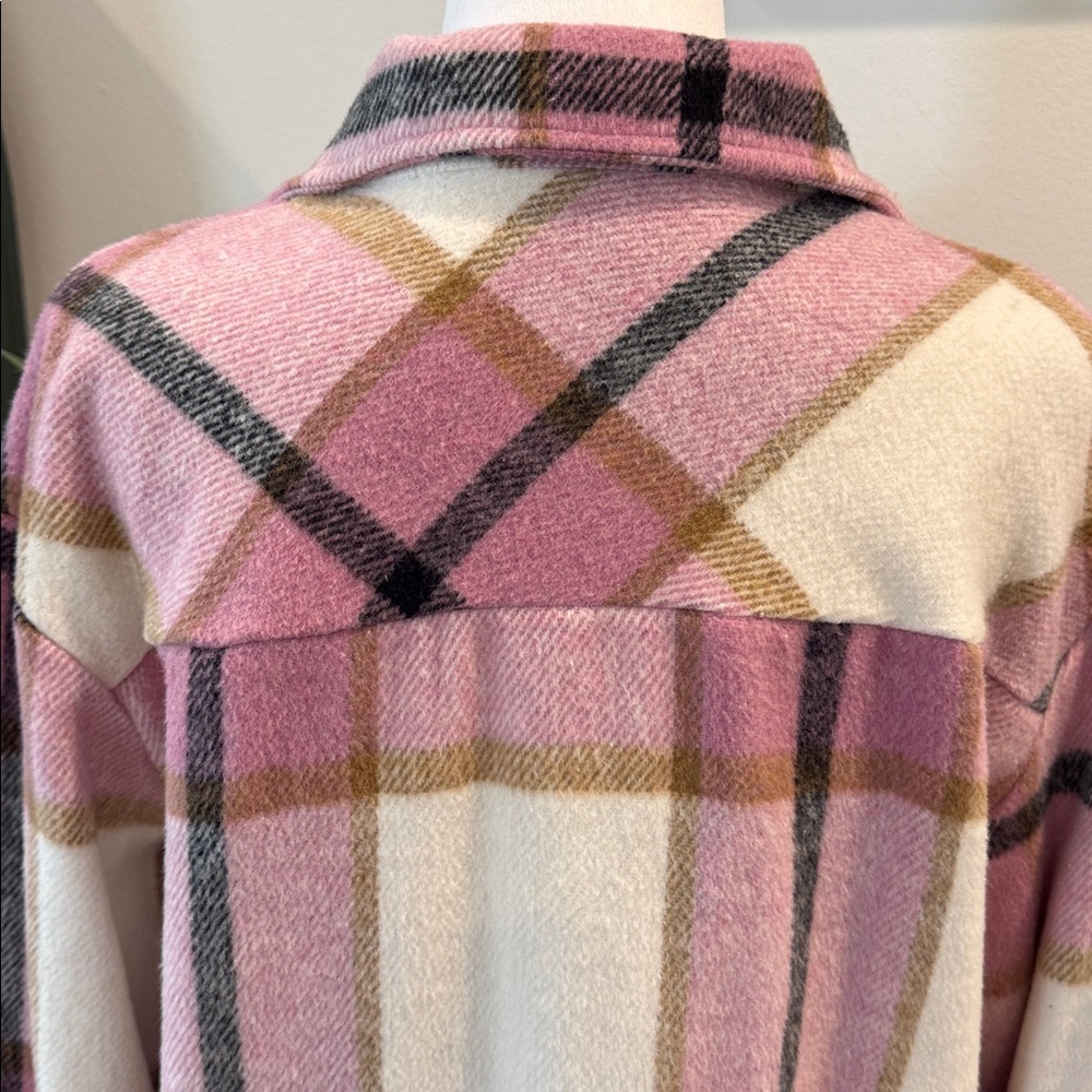 Women’s Plaid Shacket Shirt Pink and Cream Soft Long Sleeve Winter Top S - Picture 8 of 16